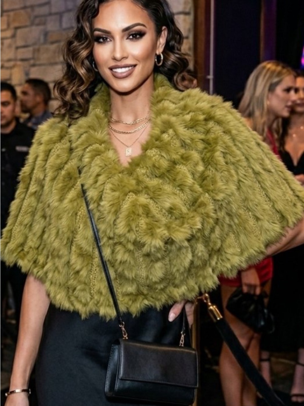 Vintage Y2K Olive Green Genuine Rabbit Fur Capelet cape Shawl Poncho Sweater
